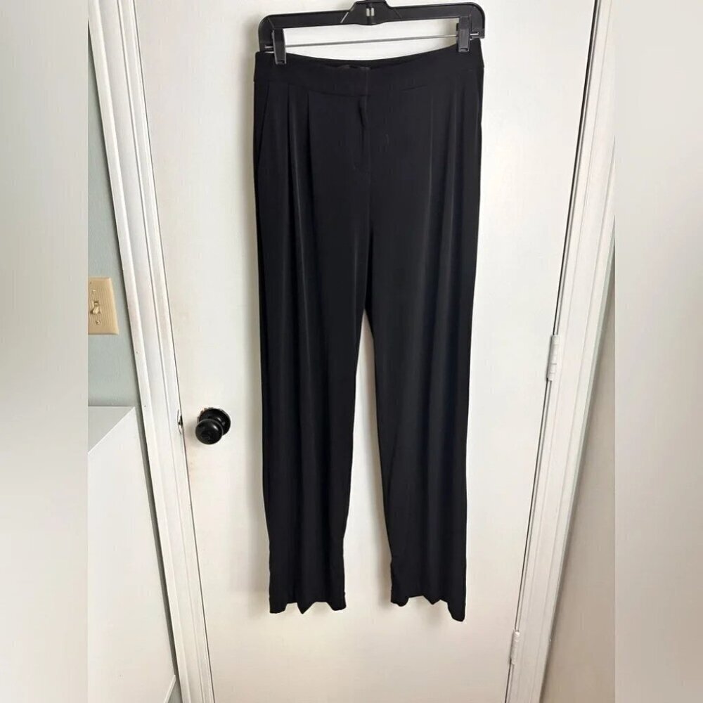 Express Women Stretchy Black Wide Leg Pocket Mid Rise Pants size 0 Regular #0644